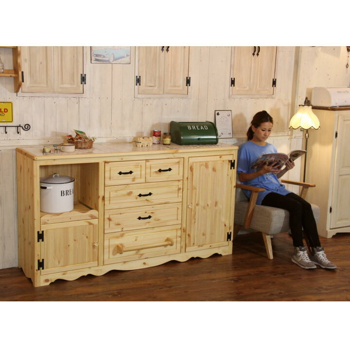 楽天市場】両面キッチンカウンター 天板タイル W1650 キャビネット 