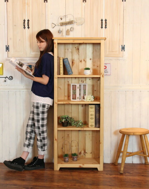 楽天市場】本棚 カントリー家具 薄型 完成品 大容量 北欧 無垢 パイン 