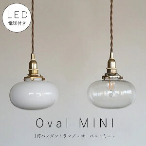 【 シャンデリア球型 LED電球 付き 】1灯 ミニガラスシェードペンダントランプ オーバル 真鍮 シェード 引っ掛けシーリング 対応 取り付け簡単 天井照明 新築 リフォーム リノベーション 照