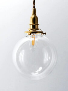 【シャンデリア球型LED電球付き】1灯 ガラスシェードペンダントランプ ラウンド クリア 真鍮 シェード 引っ掛けシーリング対応 取り付け簡単 天井照明 新築 リフォーム リノベーション