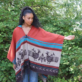 フード付きファッションラップ ポンチョ カナダ先住民インディアン Ancestral Spirits