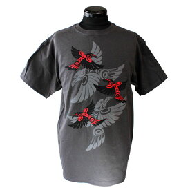 インディアンアート Tシャツ MENS メンズ カナダ 先住民 ネイティブ デザイン RAVEN ワタリガラス チャコールグレイ S-XL ティーシャツ