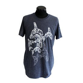 インディアンアート Tシャツ メンズ MENS カナダ 先住民 ネイティブ デザイン Orca シャチ Family ヘザーネイビー S-XL ティーシャツ