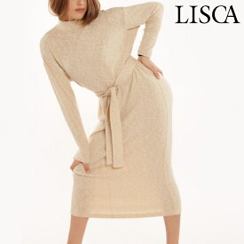 LISCA リスカ 長袖ドレス トップス ワンマイルウェア ワンピース モダール ベージュ M ベージュ 086345