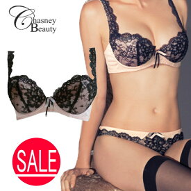 Chasney Beauty チェスニービューティー 3/4カップ ブラジャー レディース Chicago Lady シカゴレディー ブラック/ピンク グローアップブラ 魚型のふかふかパット入り 乳間が狭くぷっくりと丸いバストをメイク とっても軽い着け心地