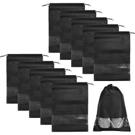 【10個セット】透明窓付き 巾着袋 大きめ 大 特大 大容量 シューズ 巾着 不織布 バッグ 旅行 収納袋 靴 無地
