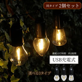 電球型 ランタン 2個セット LED ライト USB 充電式 高輝度 アウトドア おしゃれ 暖色 キャンプ 用品 カラビナ 登山 ハイキング 作業用 夜間 防災 夜釣り