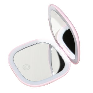 ミラー ライト付き 手鏡 鏡 拡大鏡 5倍 コンパクト 折りたたみ LED ライト 持ち運び ポータブル シンプル おしゃれ レディース メイク 化粧