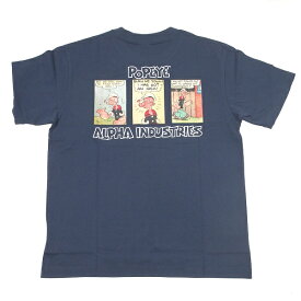 Alpha アルファ TC1585 POPEYE ポパイ コミック柄 バックプリント Tシャツ ネイビー 白