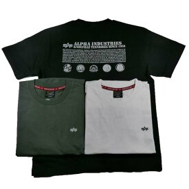 Alpha アルファ TC1620-6 ミリタリーTシャツ DRESSCODE ALPHA INDUSTRIES バックプリント＆ワンポイント 半袖Tシャツ 黒 白 A.グリーン