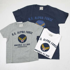 ALPHA アルファ TA8012 キッズ（子供）プリント半袖Tシャツ エアフォースロゴ 身長110cm-160cm