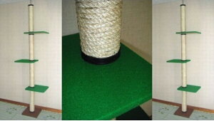 【送料無料!売れ筋商品!】キャットタワー 麻縄巻き支柱 棚板3枚(グリーン) 天井突っ張りタイプ 猫タワー 爪とぎ 省スペース