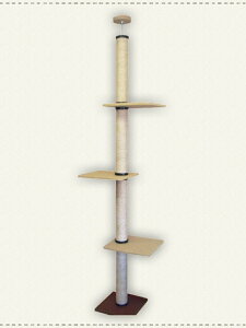 【送料無料!売れ筋商品!】キャットタワー 天井突っ張りタイプ スリム 全麻縄巻き 棚板3枚 つめとぎ 省スペース