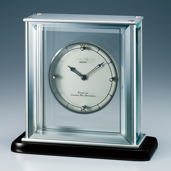 至高 SEIKO DECOR AZ755S セイコー置時計デコール シャープな造形の金属とカットガラスの中に浮かぶプラチナの輝き アウトレット