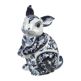 磁器貯金箱　マネーバンク　ウサギ　Porcelain Money Bank - Blue/White Rabbit　PPB-R