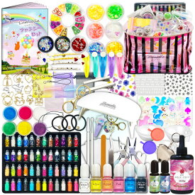 【リュミエラ】レジンクラフト 親子で楽しむ初心者セット 子供用レジンセット ファンシーセット ガイドブック付き LEDライト レジン液 48本封入素材 キット カラー液　プレゼントにも最適 おうち時間　プレゼント