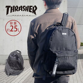 リュックサック THRASHER スラッシャー ブラック 25リットル 軽量 多機能 PCポケット リュック バックパック デイパック メンズ レディース キッズ アウトドア 通勤 通学 ストリート 旅行 デイユース 高校 部活 人気 スポーツ r1929 A4ファイル対応 シンプル