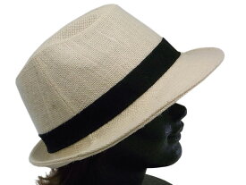 中折れハット オフホワイト 麻 シンプル 大きいサイズ ビッグサイズ 帽子
