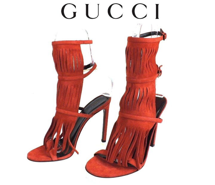 楽天市場】○36=23cm◇GUCCI グッチ スエードレザー赤系フリンジ 