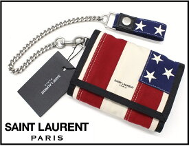 ★Saint Laurent◆星条旗マジックテープ式三つ折りチェーンウォレット【サンローラン】