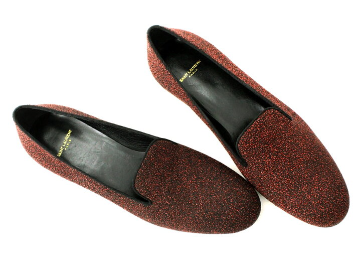 楽天市場】○Saint Laurent 黒赤グリッターラメスリッポンローファー 