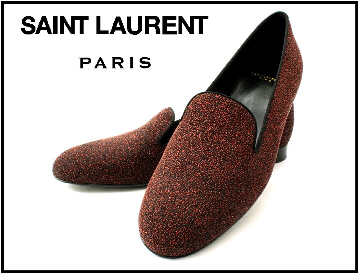 楽天市場】○Saint Laurent 黒赤グリッターラメスリッポンローファー 