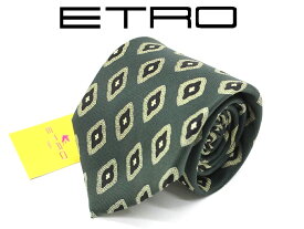 ●エトロ◆濃緑×金×黒 変型菱形文様柄 イタリア製 シルク100％ネクタイ【ETRO】送料無料