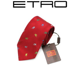 ●エトロ◆PEGASOカラフル小紋柄 シルク100％ネクタイ 赤【ETRO】送料無料