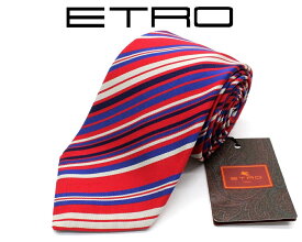 ●ETRO◆エトロ◆トリコロールカラー レジメンタルタイ 斜めストライプ柄 コットン混シルクネクタイ 赤青白【ETRO】【送料無料】