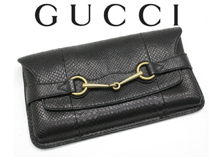 楽天市場】○GUCCI グッチ 艶消し黒パイソンレザー ホースビット金具 