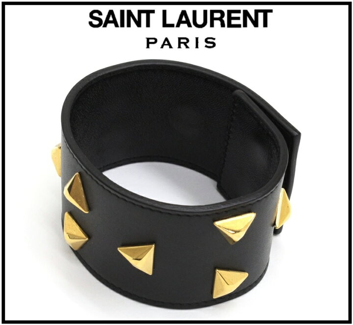 楽天市場】☆L◇Saint Laurent◇黒レザー×ゴールドスタッズ太バングル 
