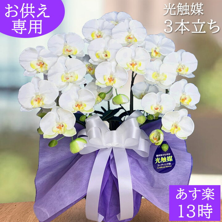楽天市場 造花 仏花 一周忌 ギフト 胡蝶蘭 お彼岸 おそなえ 初盆 花 お供え 仏壇 花 お盆 新盆 光触媒 白 枯れない 水やり不要 3本立ち ホワイト イエロー 黄色 M お悔やみ 御供 アーティフィシャルフラワー フューネラル ココキャンフラワー 造花の胡蝶蘭専門 Cococan