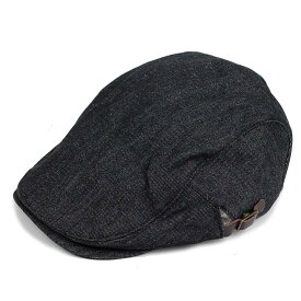 ハンチング帽 デニム 生地 ブラック 黒 Flatcap メンズ レディース ハンチング キャップ 帽子 サイズ 58.5cm サイドベルト付き 調整可能