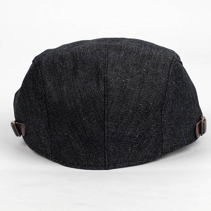 ハンチング帽 デニム 生地 ブラック 黒 Flatcap メンズ レディース ハンチング キャップ 帽子 サイズ 58.5cm  サイドベルト付き 調整可能 敬老の日 父の日 ココノコ