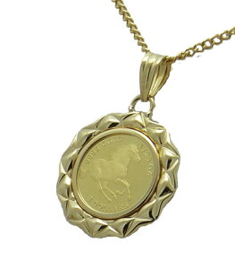 【代引き手数料、送料無料】ツバルの国の野生馬をレリーフした ツバル馬純金貨1/25オンスペンダント