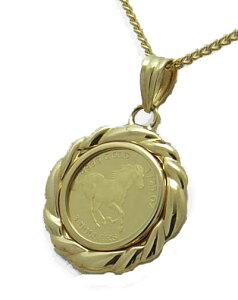 【代引き手数料、送料無料】ツバルの国の野生馬をレリーフした ツバル馬純金貨1/25オンスペンダント