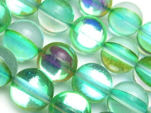 アクアグリーンルナフラッシュ 丸玉 12mm【1連販売】▽ グラスビーズ ラウンド 丸ビーズ 連売り ビーズ パワーストーン パーツ アクセサリー 素材 材料