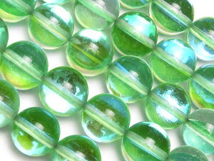 アクアグリーンルナフラッシュ 丸玉 10mm【1連販売】▽ グラスビーズ ラウンド 丸ビーズ 連売り ビーズ パワーストーン パーツ アクセサリー 素材 材料