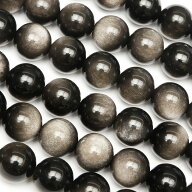 メキシコ産 シルバーオブシディアン 丸玉 8mm【1連販売】▽ オブシディアン 黒曜石 Obsidian ラウンド 丸…