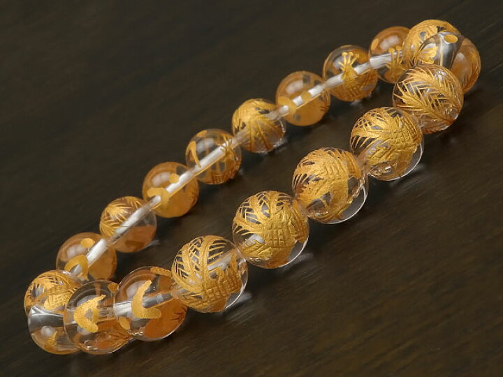 朱雀 金色彫刻 クリスタル 丸玉ブレス 白う 10mm No.2【1コ販売 