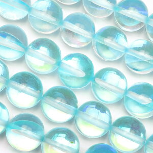 アクアブルールナフラッシュ 丸玉 10mm【1連販売】▽ グラスビーズ ラウンド 丸ビーズ 連売り ビーズ パワーストーン パーツ アクセサリー 素材 材料