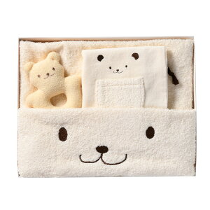 Hotman 1秒タオル かくれんぼ バスタオルセット アイボリー HB-20007 IVO ホットマン ベビー baby 出産祝い ギフトセット プレゼント 赤ちゃん ガラガラ パイル 物入れ 便利 巾着 吸水 タグ 御歳暮