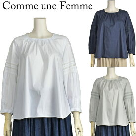 【30%OFF】コットン ブラウス レディース 袖レース きれいめ 長袖 Comme une Femme 白 ホワイト グレー ネイビー 涼しい【40代 50代 ファッション】