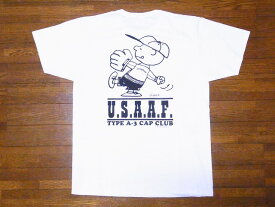 Buzz Rickson's[バズリクソンズ]×PEANUTS[ピーナッツ] Tシャツ スヌーピー BR79137 USAAF A-3 CAP CLUB SNOOPY (ホワイト)