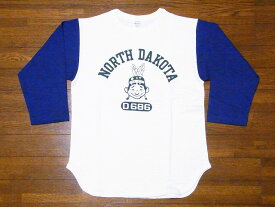 WAREHOUSE[ウエアハウス] ベースボールTシャツ 4800 七分袖 NORTH DAKOTA (クリーム×ネイビー)