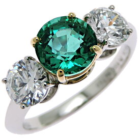 【銀座店】 ティファニー スリーストーン 1.55ct エメラルド 0.65ct 0.65ct ダイヤモンド レディース リング・指輪 Pt950プラチナ 14号 グリーン系 DH91937【大黒屋質店出品】 【中古】【送料無料】【店頭受取対応商品】