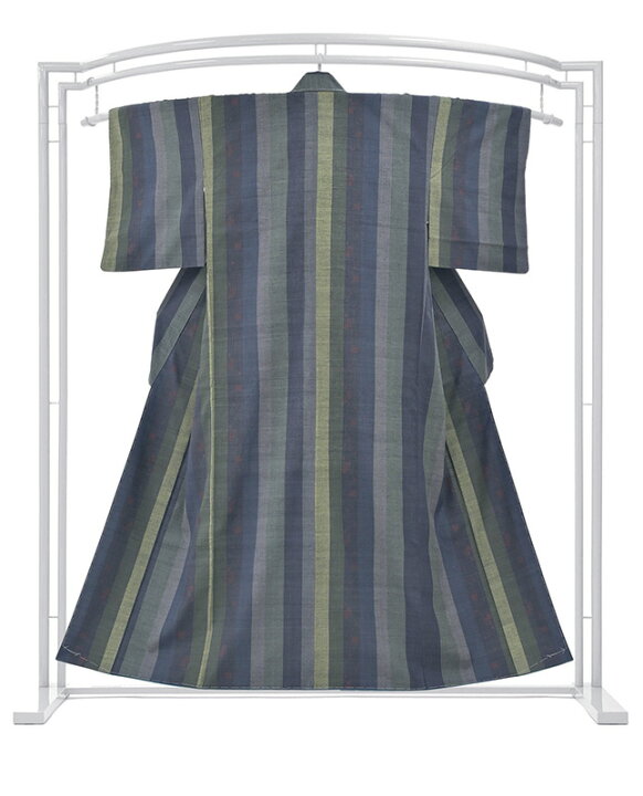 楽天市場】着物だいやす 605□本場結城紬□本結城 縞に亀甲升文 青鈍色  