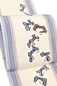 【ショップ評価★5ありがとう♪】着物だいやす SALE962■名古屋帯■塩瀬　染め帯　手描き　リボン文　白地【正絹】【仕立て上がり帯】【送料無料】【新古品】