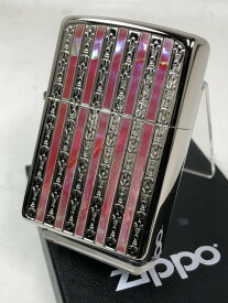 ジッポーライター： Zippo Shell Inlay LINE 貝象嵌 // シェル ライン // シェルインレイ 【天然貝貼り】CN 唐草 エッチング SV シルバー ＃2 白蝶貝 ピンク レッド 縦縞 ♪オシャレ♪ 【あす楽対応】 【楽ギフ_包装】 母の日 父の日 ジッポ ライター 【ダルマヤ】送料無料