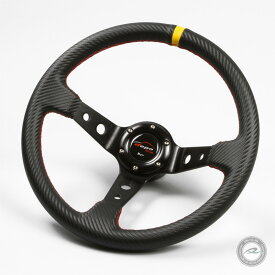 デポレーシング ステアリング ハンドル 35φ ディープコーン 80mm カーボン柄 PVC 赤色クロスステッチ イエロートップ deporacing ドリフト スポーツタイプ カスタムパーツ 送料無料「D35C」